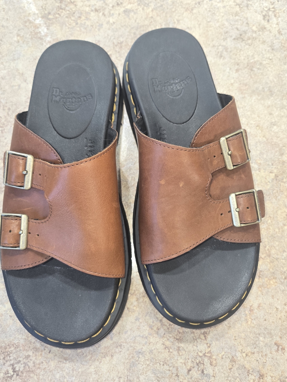Dr. Martens Dax Luxor Leather Slide Sandals Men's Size 11 Tan Brown Slip On EUC